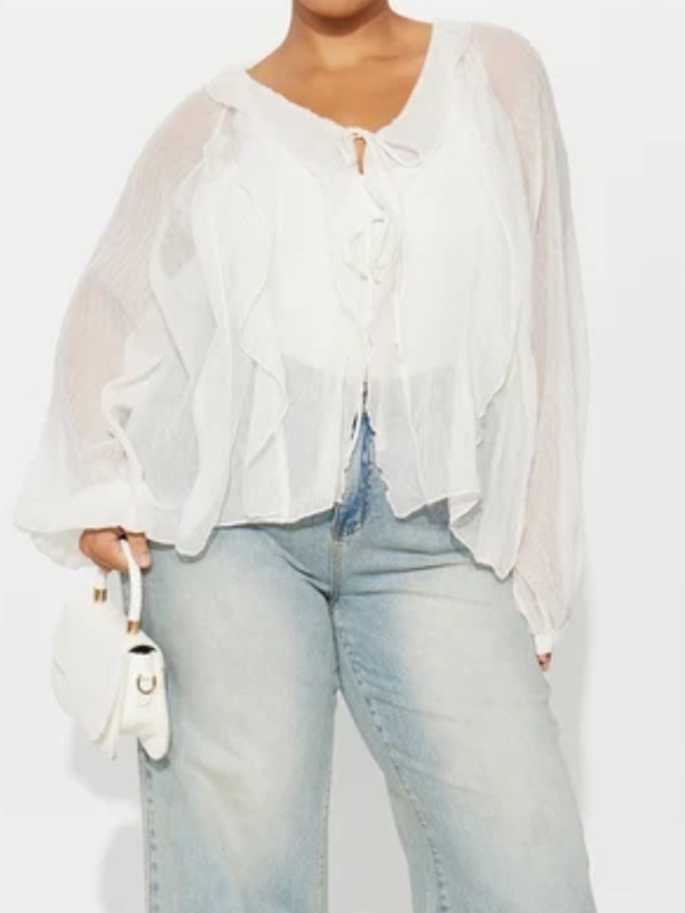Fashion Nova Cameron rifle airflow blouse Sheer Tie-Front Blouse NWT size XL